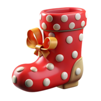 Red Polka Dot Boot with Bow 3D Render png