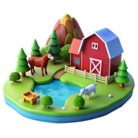 Farm Animal Scene 3D Render of Idyllic Rural Landscape png