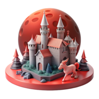 Fairytale Castle 3D Render Fantasy Architecture, Moonlit Scene png