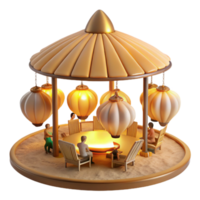 Serene Beach Gazebo with Illuminated Lanterns png