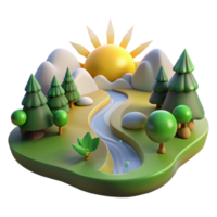 Sunrise Mountain River Landscape 3D Render png