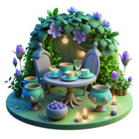 Enchanted Garden Tea Party A 3D Render png