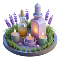 Serene Spa Setting Lavender, Candles, and Essential Oils png