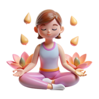 3D Render of Woman Meditating with Lotuses and Essential Oils png