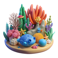 impressive modern Vibrant 3D Render of Underwater Scene with Turtle high quality png