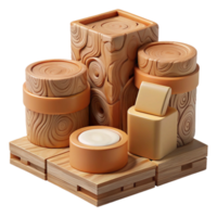 Wooden Container Design 3D Render of Cylinders and Cubes png