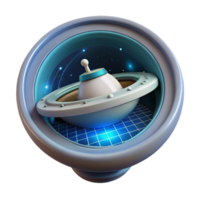 Futuristic Spaceship in Rotating Orb 3D Render png