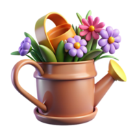 stunning minimalist 3D Render of Flowers in Watering Can high quality png