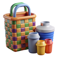 Colorful Picnic Basket with Cups and Containers png