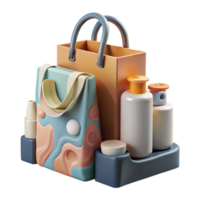 Shopping Bags, Bottles, and Containers A Colorful 3D Render png