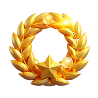 elegant classic Golden Laurel Wreath 3D Render high quality png