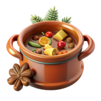 extraordinary minimalist 3D Render of Clay Pot with Vegetable Stew genuine png