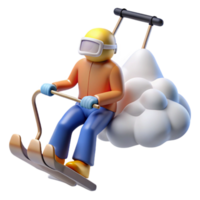 3D Render Skier on Cloud, Winter Sports Fun png