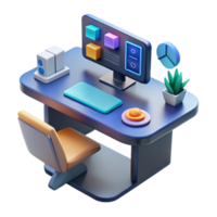 Modern Workspace Desk Setup with Computer, Keyboard, and Accessories png