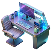 Modern Gaming Desk Setup Ergonomic Chair, Computer, Keyboard png