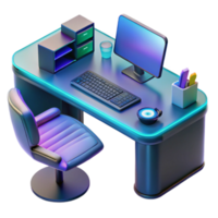 Modern Home Office Setup Desk, Chair, Computer, Keyboard png