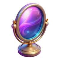 beautiful modern 3D Render Mystic Mirror, Golden Frame, Purple Nebula professional png