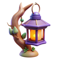 extraordinary creative 3D Render Enchanted Lantern on Tree Branch authentic png