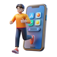 Person Running Out of Smartphone Screen Mobile App Usage png