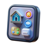 Smart Home App Interface 3D Render of Control Panel png