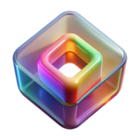 Rainbow Square in Glass Cube Abstract 3D Render png