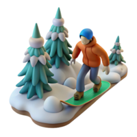 Snowboarding Winter Fun 3D Render of Snowboarder in Snowy Forest png