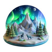 Arctic Wonderland Wolves, Mountains, and Aurora Borealis png