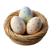extraordinary minimalist Speckled Easter Eggs in Nest 3D Render original png