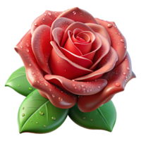 wonderful minimalist Red Rose 3D Illustration Dew Drops authentic png