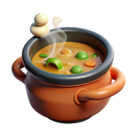 extraordinary minimalist Steaming 3D Render of Vegetable Soup in Pot authentic png