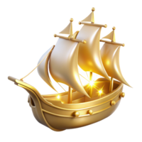 beautiful rustic Golden Ship 3D Render authentic png