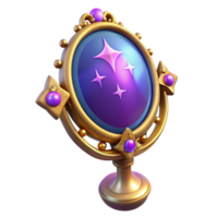 wonderful modern 3D Render Magical Mirror, Golden Frame, Purple Stars premium png