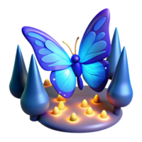 vibrant modern 3D Render Blue Butterfly in a Forest high resolution png
