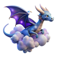 elegant rustic 3D Render of a Blue Dragon on Clouds high quality png