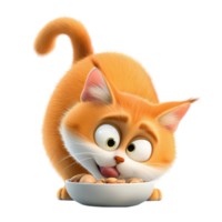 Cute orange cat eagerly eating from a bowl symbolizes playfulness hunger and feline charm png