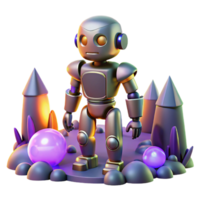 elegant minimalist 3D Render of Cute Robot in Fantasy Setting exclusive png