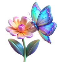 impressive classic 3D Render Iridescent Butterfly on Flower original png