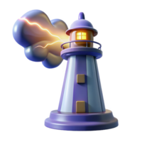 stunning abstract 3D Cartoon Lighthouse Illustration with Lightning Storm 4K png