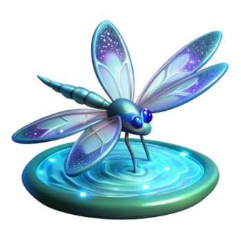 dramático moderno 3d ilustração libélula em brilhando água exclusivo png