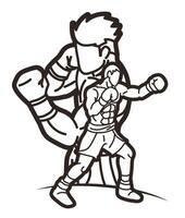 Outline Group of Ultimate Fighter Boxing Sport Mix Action vector