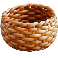 Woven basket with a natural brown color and intricate patterns is used for storage png