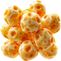 Round cheese puffs with a crispy outer shell and visible air pockets in a closeup view png