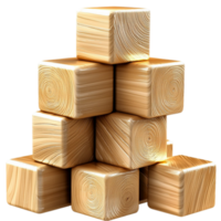 Neatly stacked wooden cubes with visible grain texture arranged in a pyramid formation png