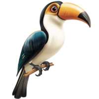 Exotic toucan bird with a large curved beak and glossy black and white feathers png