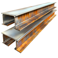 Heavyduty steel beams with a reflective surface arranged in a neat parallel stack png
