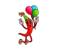 Groovy chilli pepper vegetable character on party vector