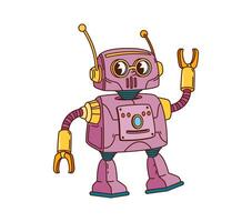 Groovy retro robot cartoon character, transformer vector