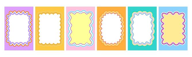 Y2k color scallop wavy , retro groovy frames vector