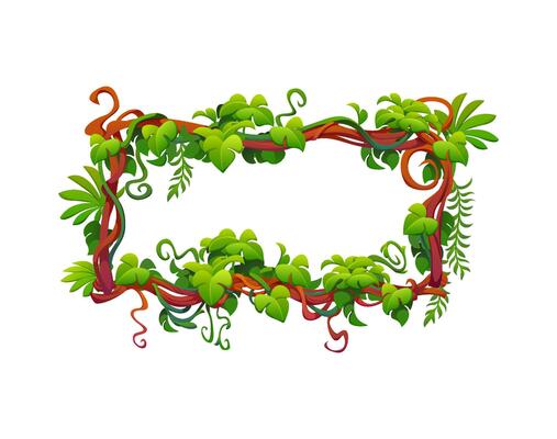 Jungle tropical forest liana green leaves frame