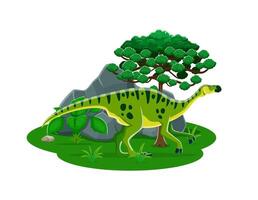 A cartoon dinosaur walking in the grass vector